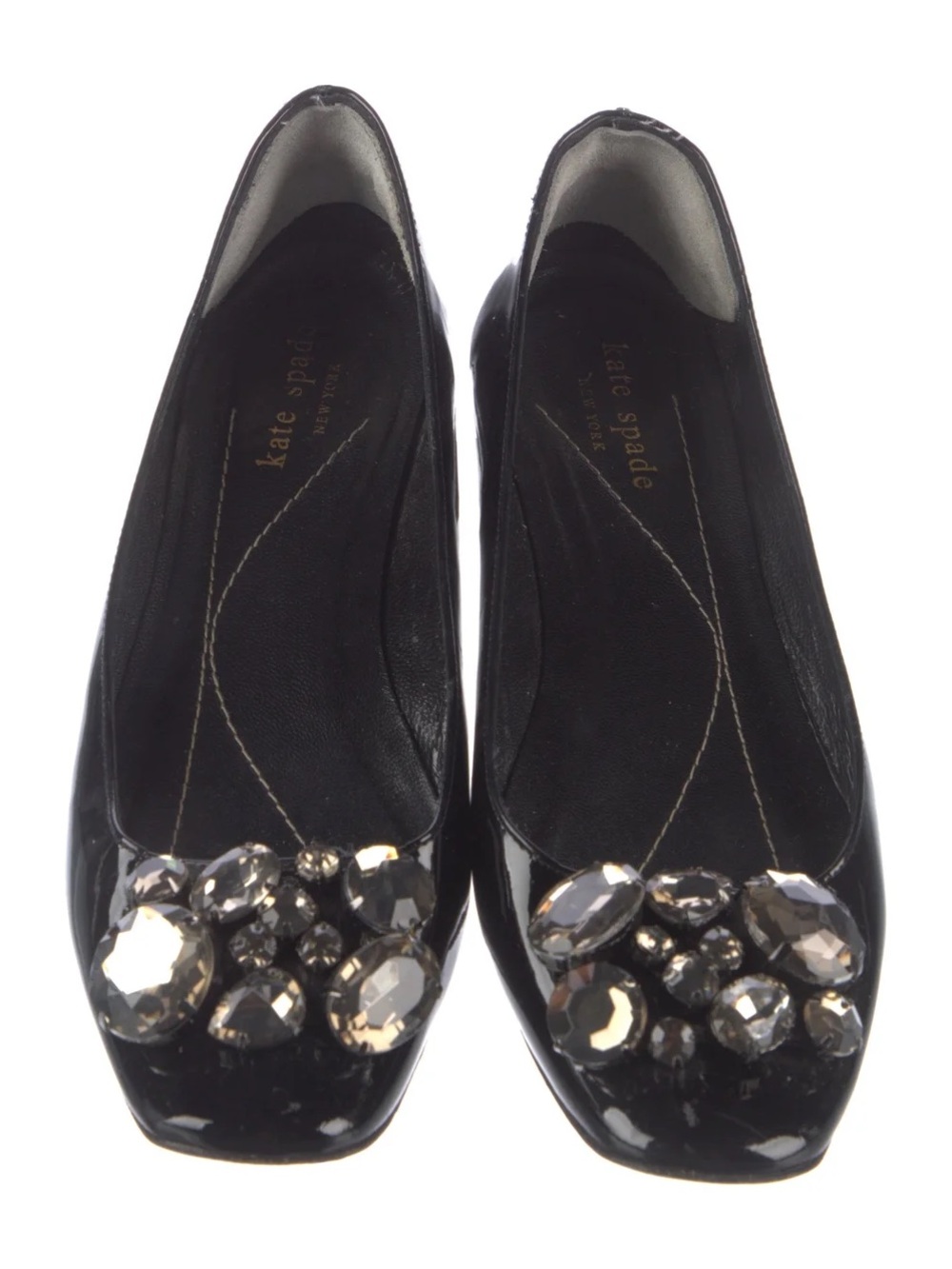 KATE SPADE $228 • fit like 6.5 • 2011 • Size 7 Black Patent Jewel Ballet Flats - Picture 3 of 12